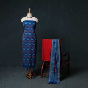 Sambalpuri Ikat Handloom Cotton 3pc Unstitched Dress Material Suit Set 13