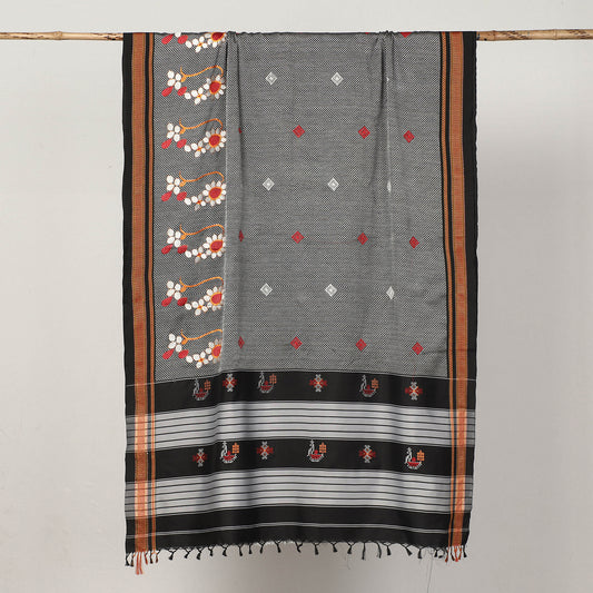 Grey - Khun Weave Silk Cotton Saree with Thread Border