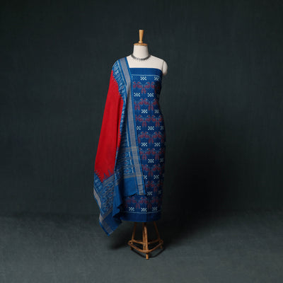 Black Sambalpuri Ikat Cotton 3pc Unstitched Dress Material Suit Set