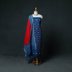 Blue - Sambalpuri Ikat Handloom Cotton 3pc Unstitched Dress Material Suit Set 13