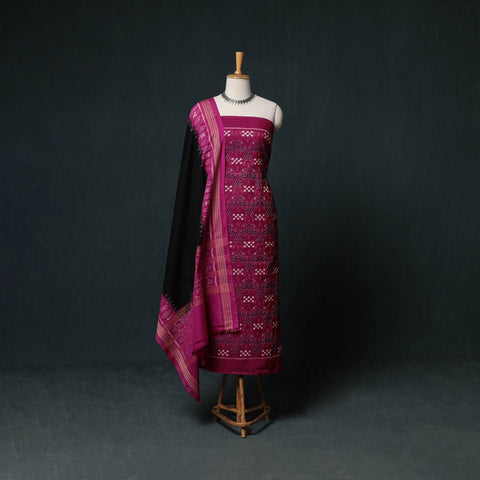 Sambalpuri Ikat Handloom Cotton 3pc Unstitched Dress Material Suit Set 14