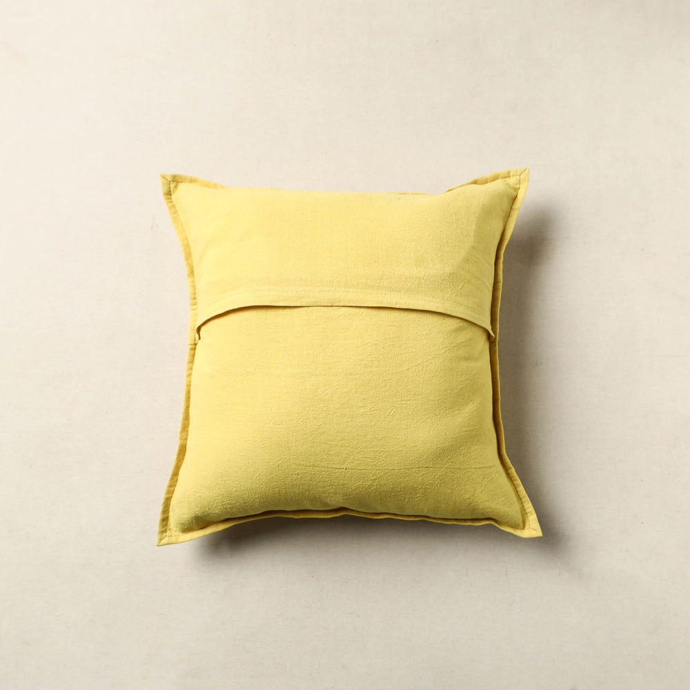 Yellow - Mirror Work Cotton Hand Embroidery Cushion Cover 08