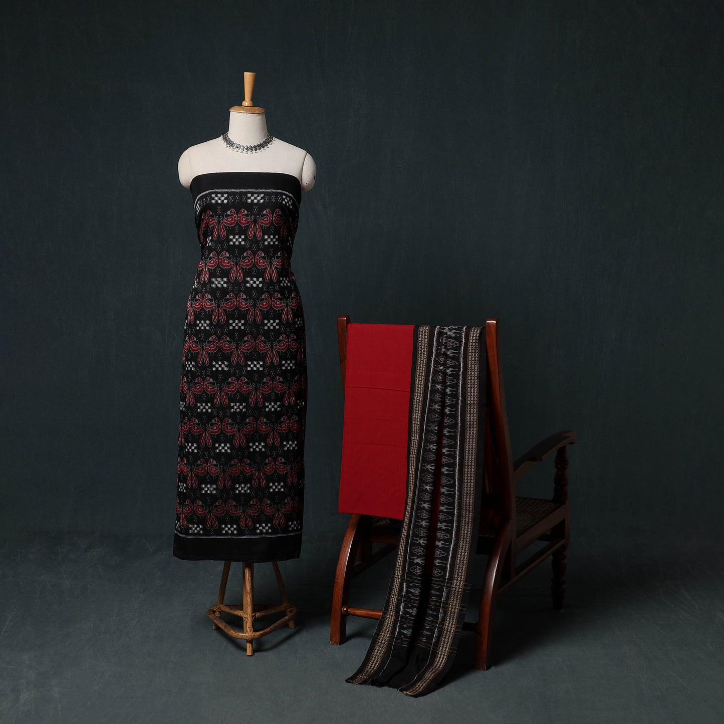 Sambalpuri Ikat Handloom Cotton 3pc Unstitched Dress Material Suit Set 15