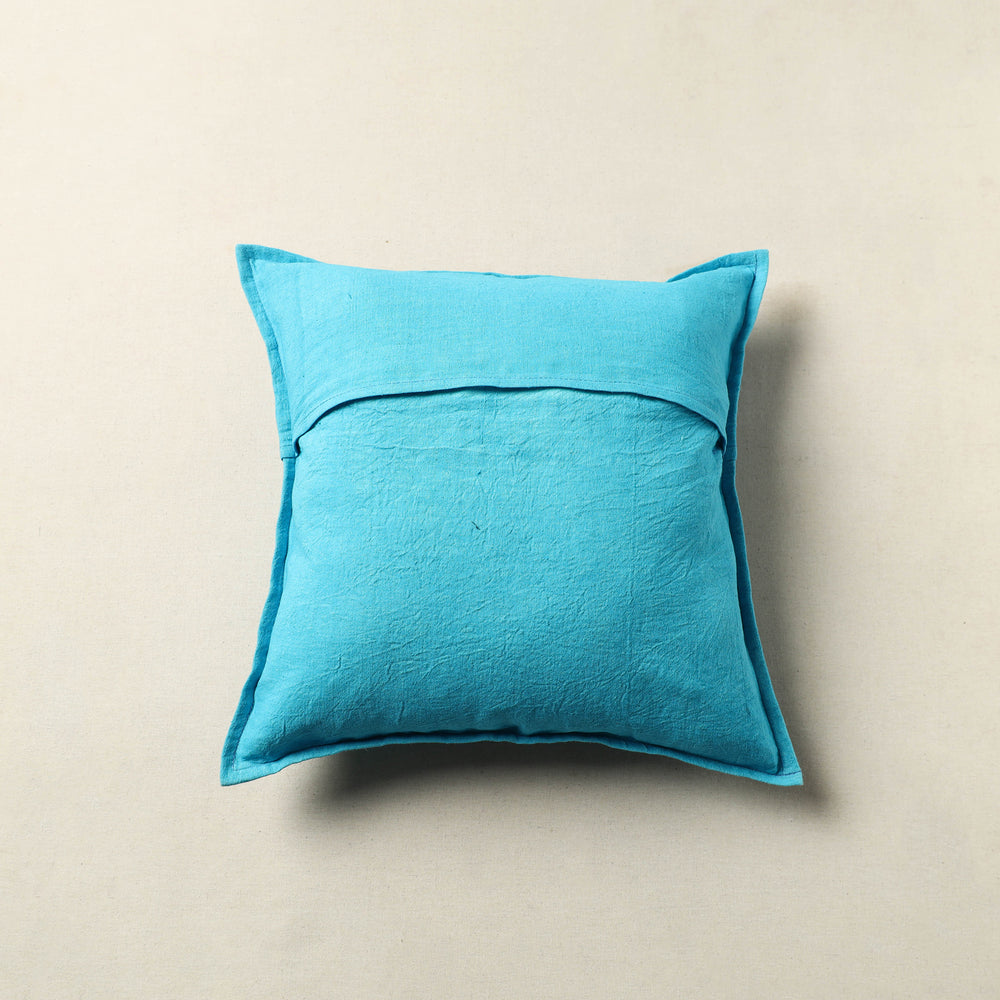 Blue - Mirror Work Cotton Hand Embroidery Cushion Cover 09