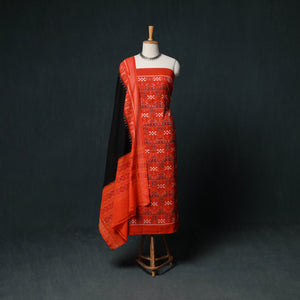 Orange - Sambalpuri Ikat Handloom Cotton 3pc Unstitched Dress Material Suit Set 16