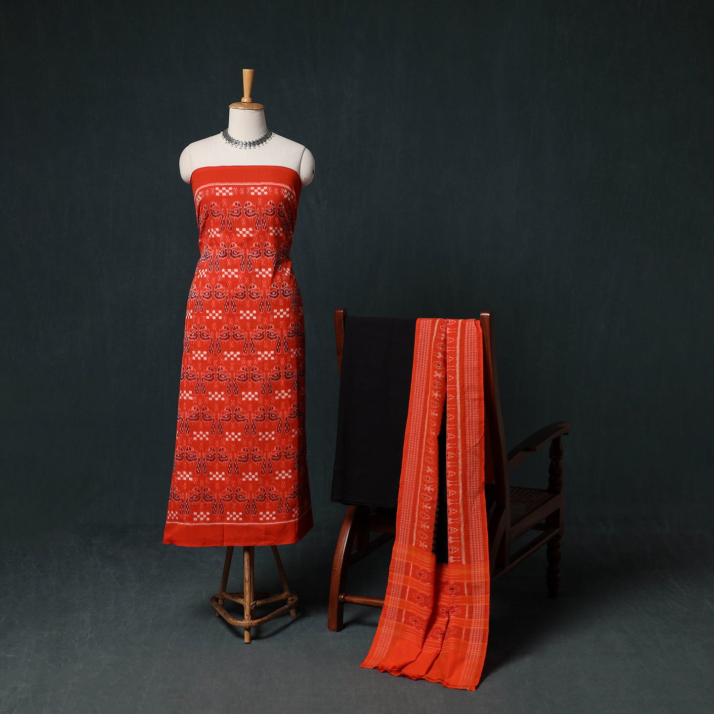 Sambalpuri Ikat Handloom Cotton 3pc Unstitched Dress Material Suit Set 16