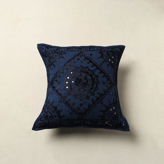 Blue - Mirror Work Cotton Hand Embroidery Cushion Cover 12