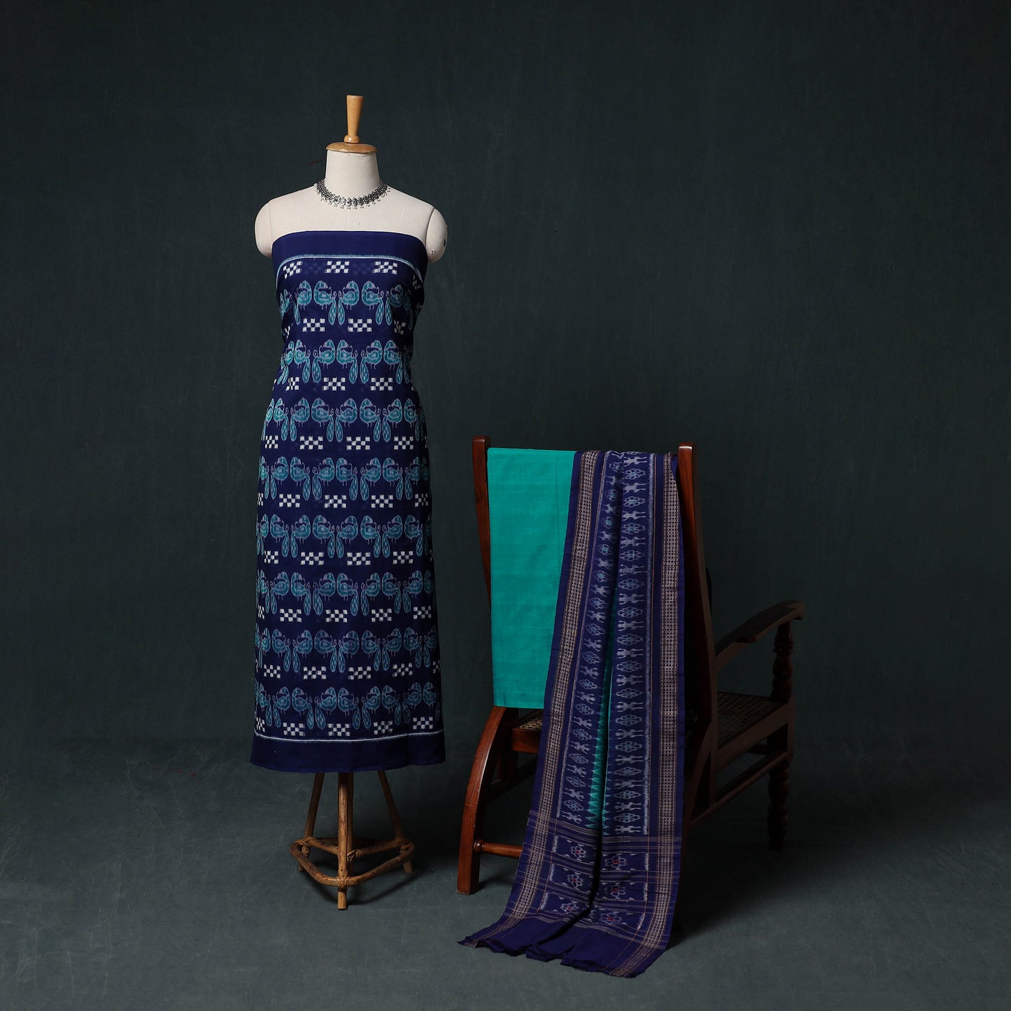 Sambalpuri Ikat Handloom Cotton 3pc Unstitched Dress Material Suit Set 17