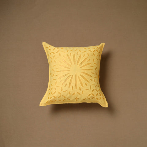 Yellow - Barmer Applique Cutwork Cushion Cover (16 x 16 in) 21