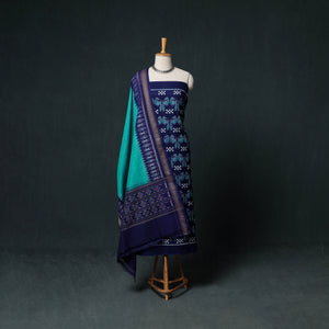Blue - Sambalpuri Ikat Handloom Cotton 3pc Unstitched Dress Material Suit Set 17