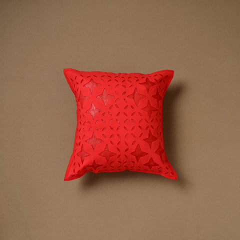 Red - Barmer Applique Cutwork Cushion Cover (16 x 16 in) 20