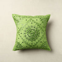 Green - Mirror Work Cotton Hand Embroidery Cushion Cover 16