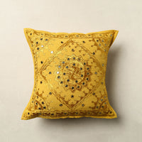 Yellow - Mirror Work Cotton Hand Embroidery Cushion Cover 17