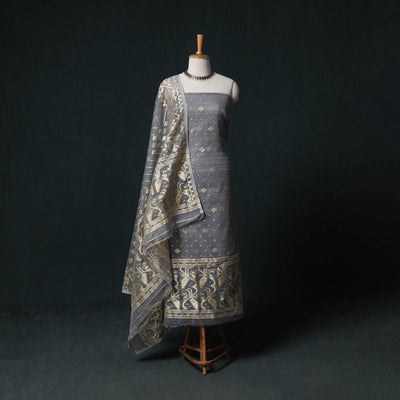 Phulia Jamdani Silk Cotton 2pc Unstitched Dress Material Kurta Set 01