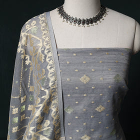 Phulia Jamdani Silk Cotton 2pc Unstitched Dress Material Kurta Set 01
