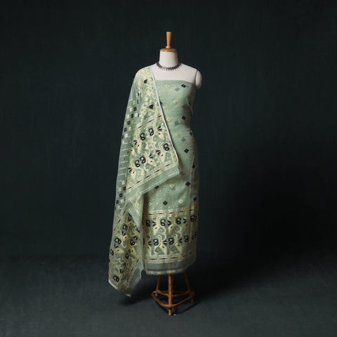Phulia Jamdani Silk Cotton 2pc Unstitched Dress Material Kurta Set 02