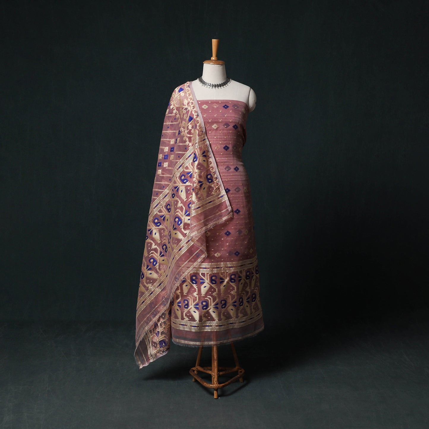 Phulia Jamdani Silk Cotton 2pc Unstitched Dress Material Kurta Set 03