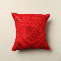 Red - Mirror Work Cotton Hand Embroidery Cushion Cover 21