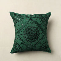 Green - Mirror Work Cotton Hand Embroidery Cushion Cover 22