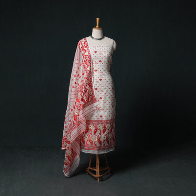 Phulia Jamdani Silk Cotton 2pc Unstitched Dress Material Kurta Set 04