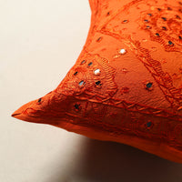 Orange - Mirror Work Cotton Hand Embroidery Cushion Cover 23