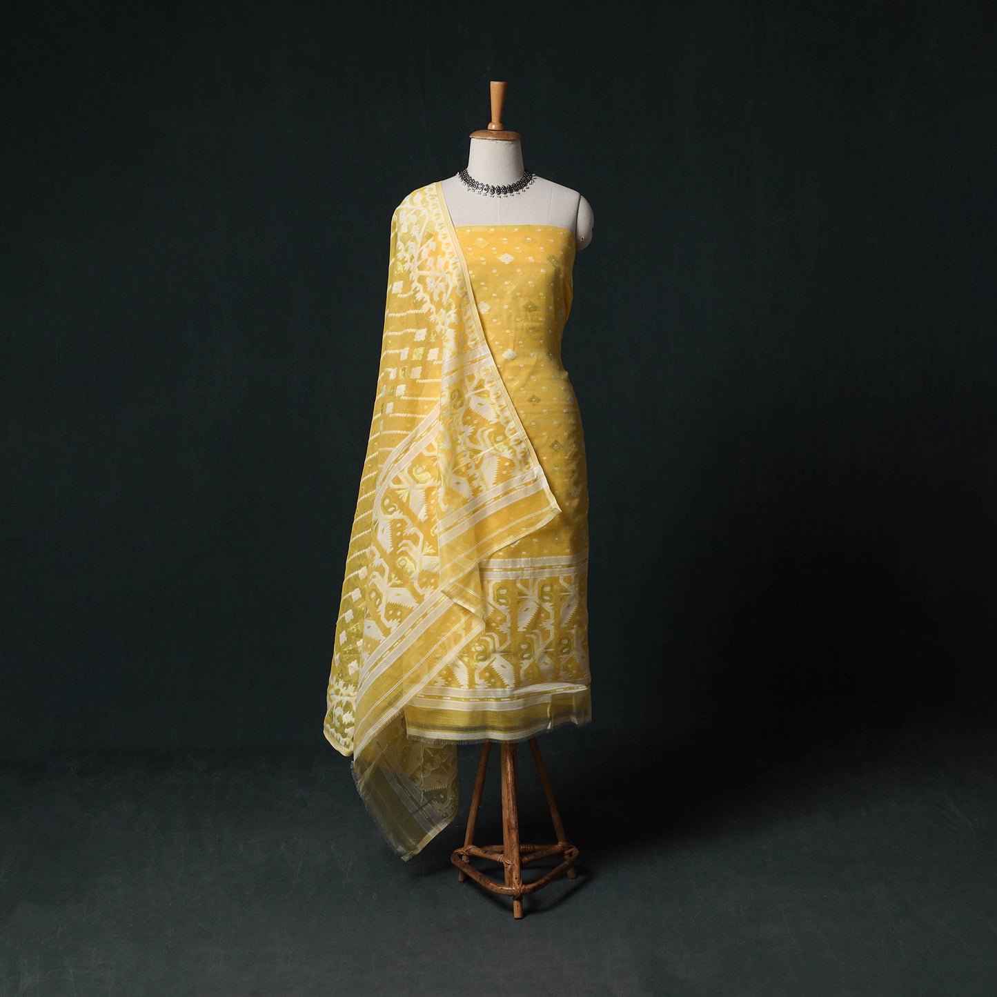 Phulia Jamdani Silk Cotton 2pc Unstitched Dress Material Kurta Set 06