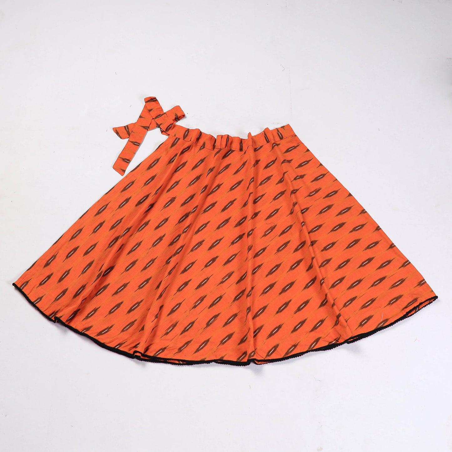Orange - Pochampally Ikat Cotton Wrap Around Skirt
