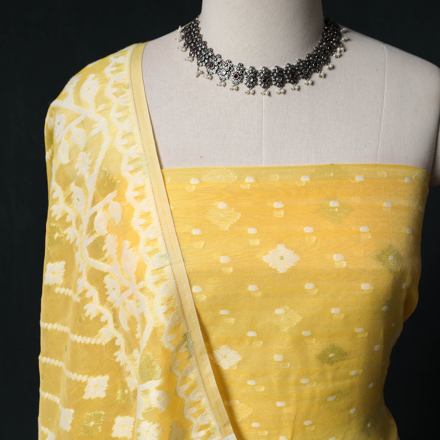 Phulia Jamdani Silk Cotton 2pc Unstitched Dress Material Kurta Set 06