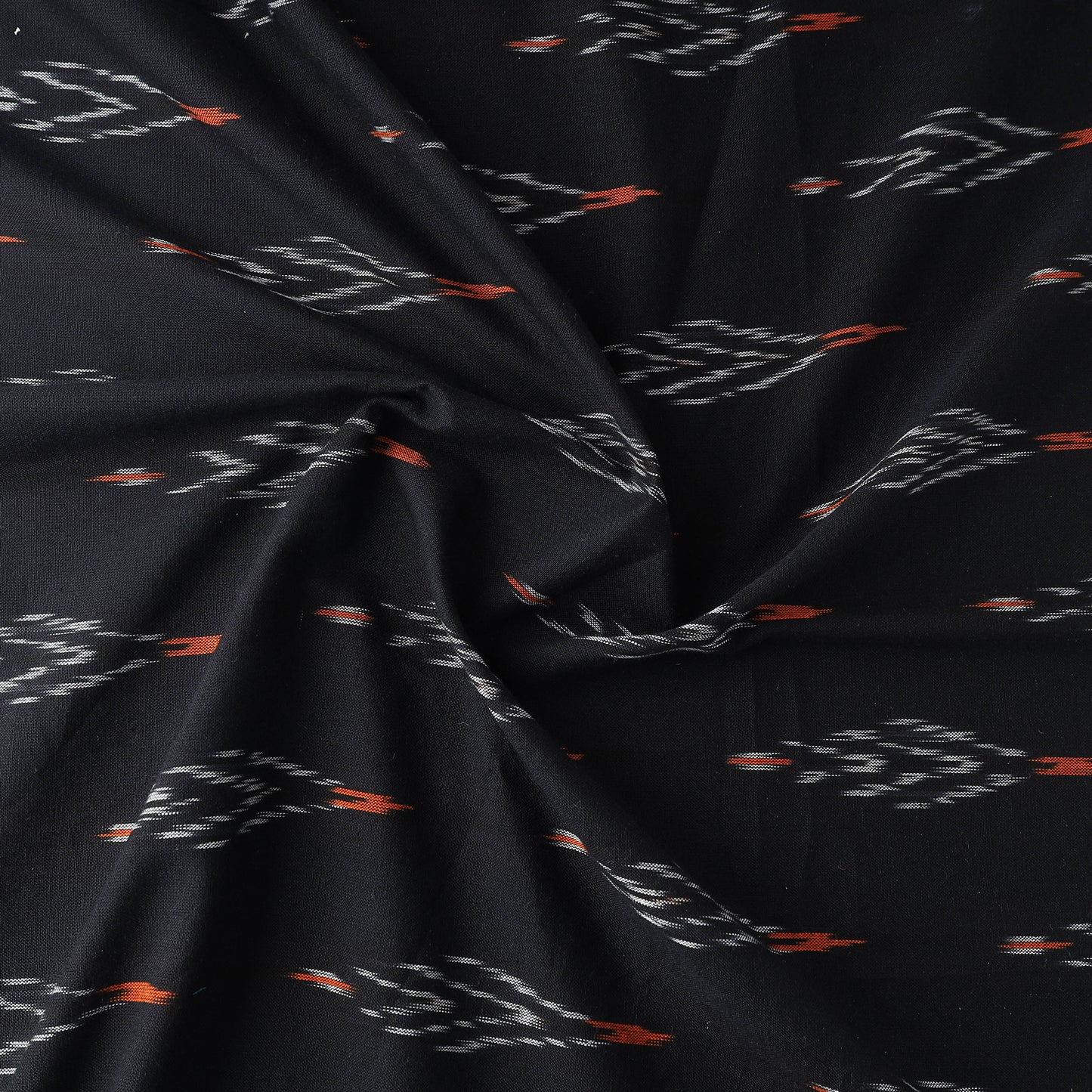 Butta's On Black Pochampally Ikat Weave Cotton Fabric 02