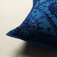 Blue - Mirror Work Cotton Hand Embroidery Cushion Cover 24