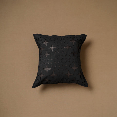 Black - Barmer Applique Cutwork Cushion Cover (16 x 16 in) 08