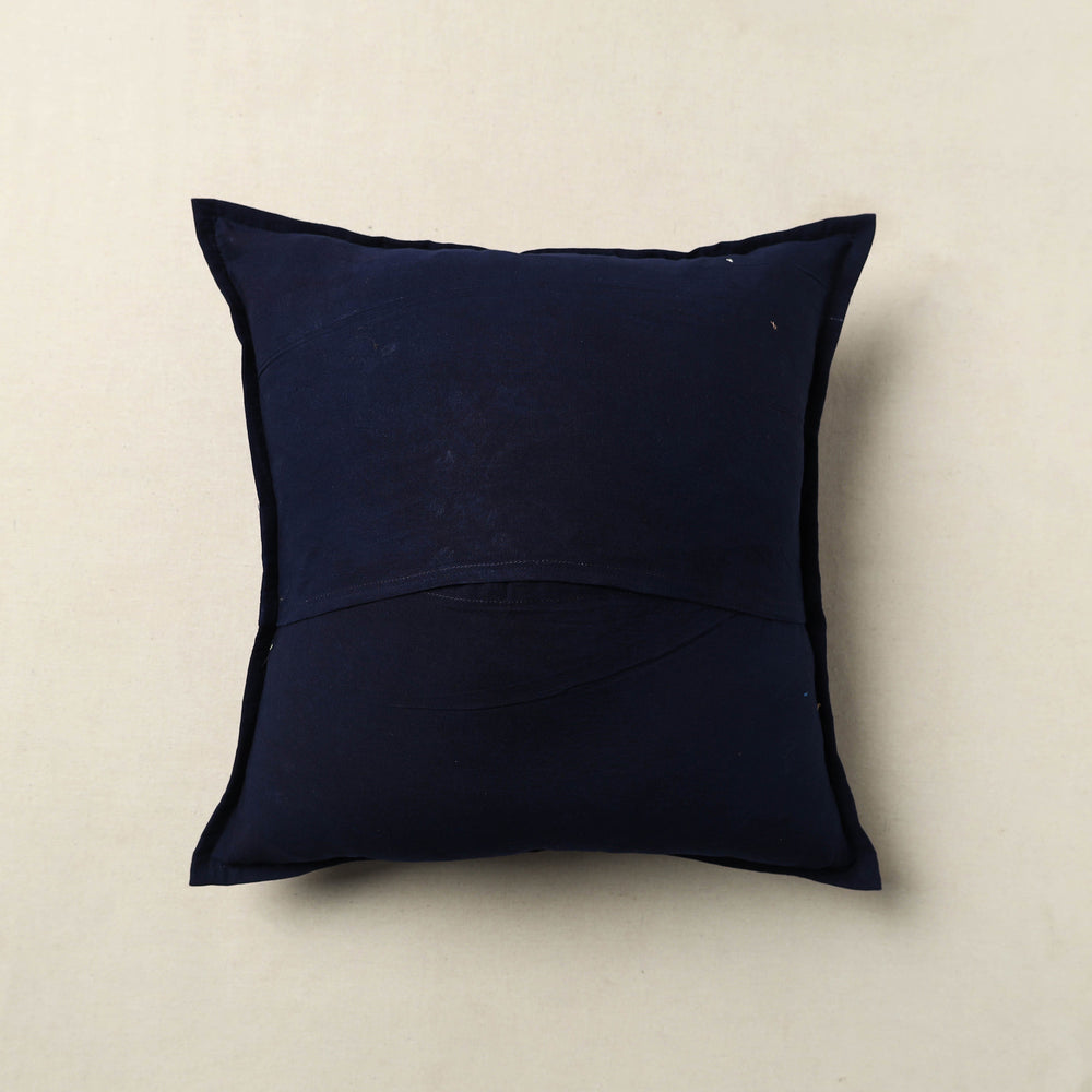 Blue - Mirror Work Cotton Hand Embroidery Cushion Cover 26