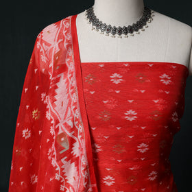 Phulia Jamdani Silk Cotton 2pc Unstitched Dress Material Kurta Set 08