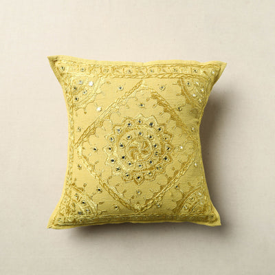 Green - Mirror Work Cotton Hand Embroidery Cushion Cover 28