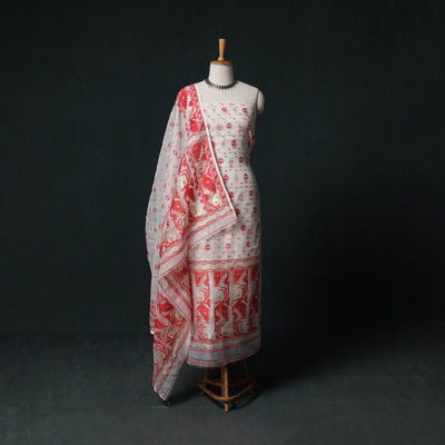 Phulia Jamdani Silk Cotton 2pc Unstitched Dress Material Kurta Set 09