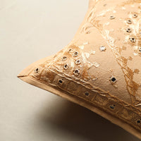 Beige - Mirror Work Cotton Hand Embroidery Cushion Cover 29