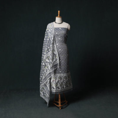 Phulia Jamdani Silk Cotton 2pc Unstitched Dress Material Kurta Set 11