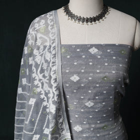 Phulia Jamdani Silk Cotton 2pc Unstitched Dress Material Kurta Set 11