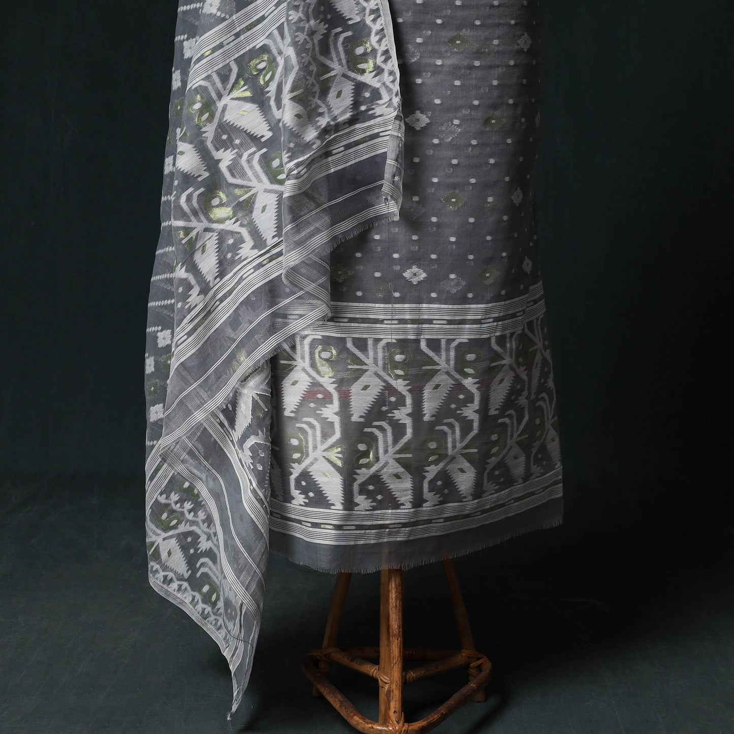Phulia Jamdani Silk Cotton 2pc Unstitched Dress Material Kurta Set 11