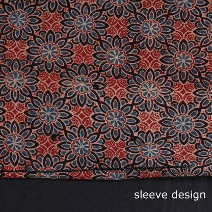 Multicolor - Ajrakh Block Printed Zardozi & Bead Work Hand Embroidery Cotton Kurta Material - 2.5 Meter