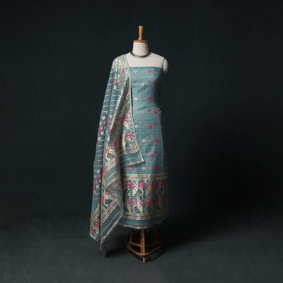 Phulia Jamdani Silk Cotton 2pc Unstitched Dress Material Kurta Set 14