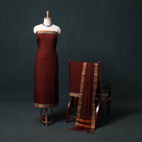 Maroon - Dharwad Checks Mercerised Cotton 3pc Unstitched Dress Material Suit Set 01