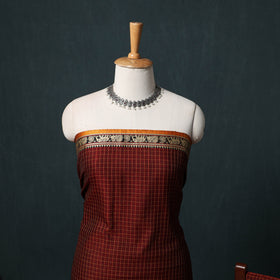 Maroon - Dharwad Checks Mercerised Cotton 3pc Unstitched Dress Material Suit Set 01