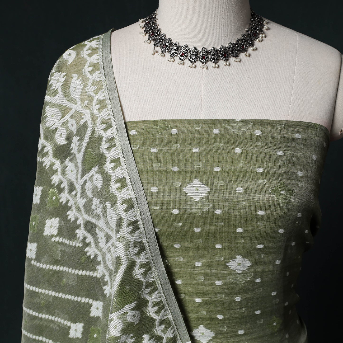 Phulia Jamdani Silk Cotton 2pc Unstitched Dress Material Kurta Set 15