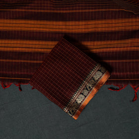 Maroon - Dharwad Checks Mercerised Cotton 3pc Unstitched Dress Material Suit Set 01