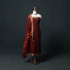 Maroon - Dharwad Checks Mercerised Cotton 3pc Unstitched Dress Material Suit Set 01
