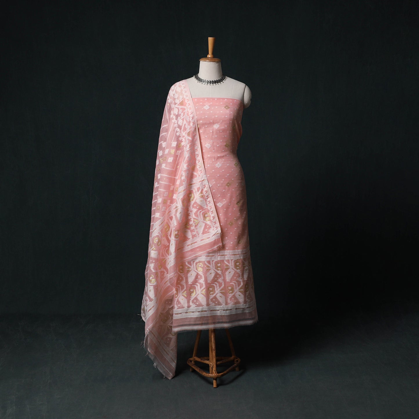 Phulia Jamdani Silk Cotton 2pc Unstitched Dress Material Kurta Set 17