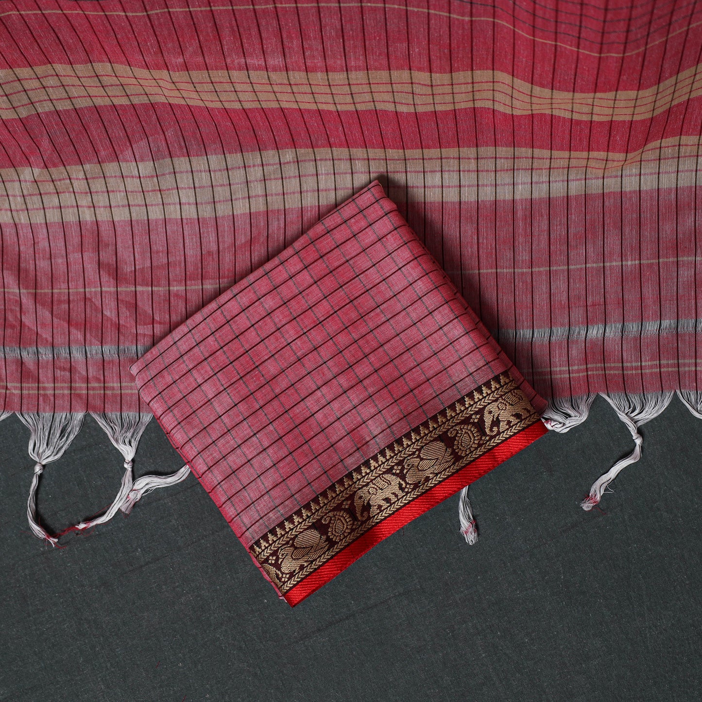 Dharwad Checks Mercerised Cotton 3pc Unstitched Dress Material Suit Set 02