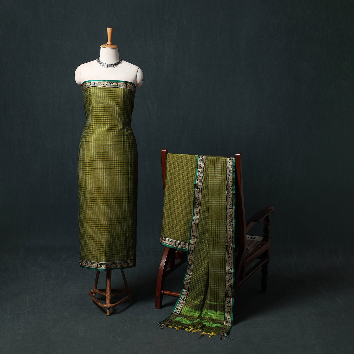 Dharwad Checks Mercerised Cotton 3pc Unstitched Dress Material Suit Set 03
