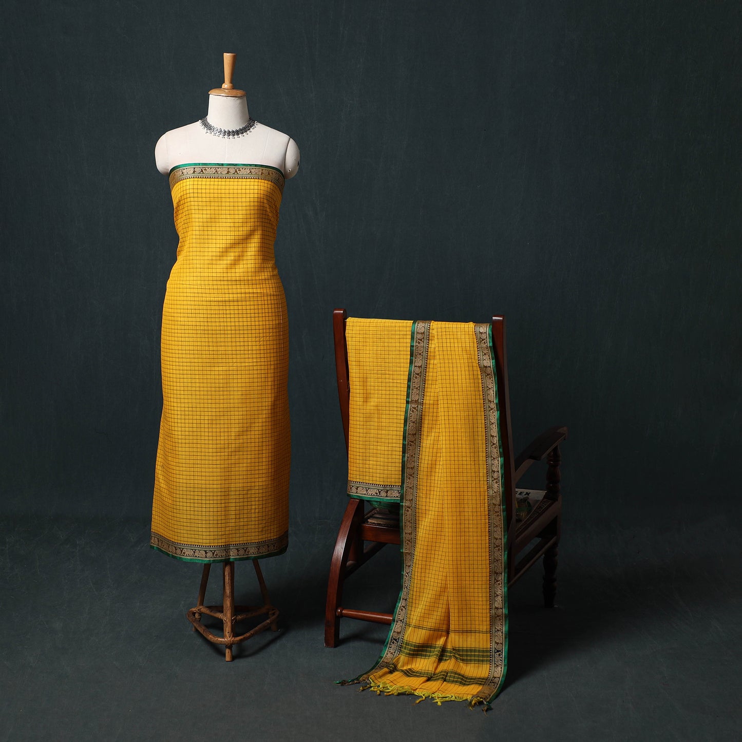 Dharwad Checks Mercerised Cotton 3pc Unstitched Dress Material Suit Set 05
